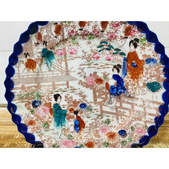 Set of 2 Vintage Antique Hand Painted Geisha Girls Scalloped Nippon Plates 8.5" - Picture 4 of 13